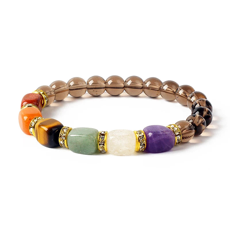 Natural Stone 7 Chakra Bracelets Reiki Healing Energy Hematite Tiger Eye Beaded Elastic Bracelets for Women Girls Yoga Jewelry