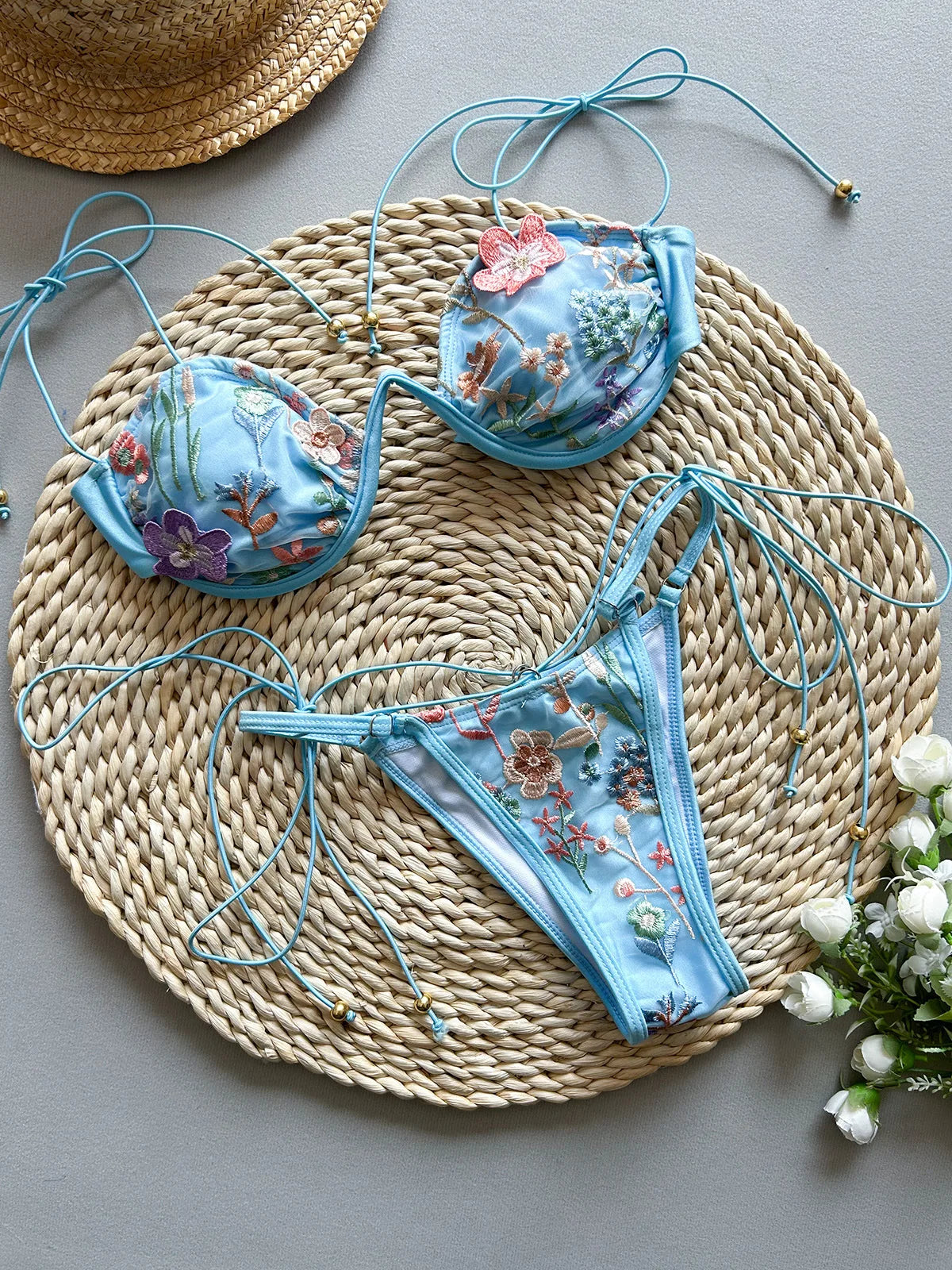 Embroidery Biquini Women Swimsuits Female Swimwear 2024 Micro Bikini Set Bathing Suit Swimming Suits Beachwear Push Up Bikinis