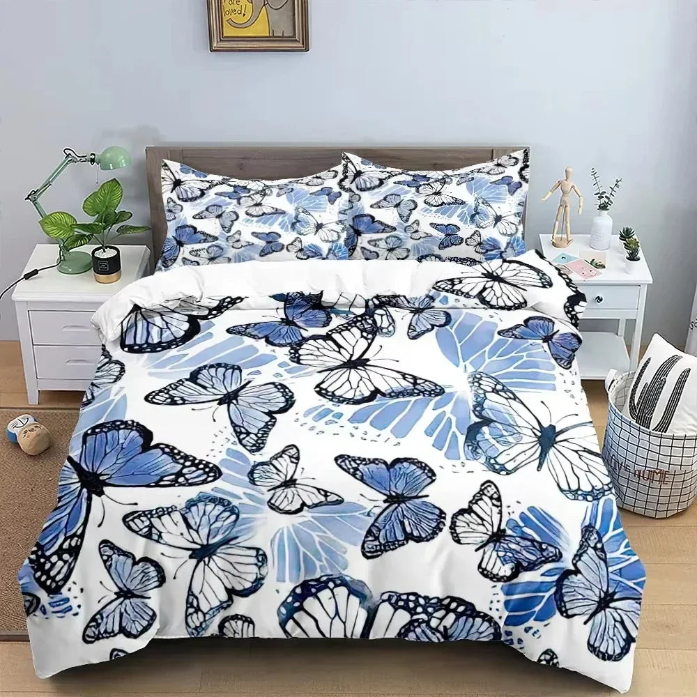3D Butterfly Flowers Duvet Cover Luxury Home Bedding Set 3 Piece Set with 2 Pillowcases Zipper Family Colleague Christmas Gift