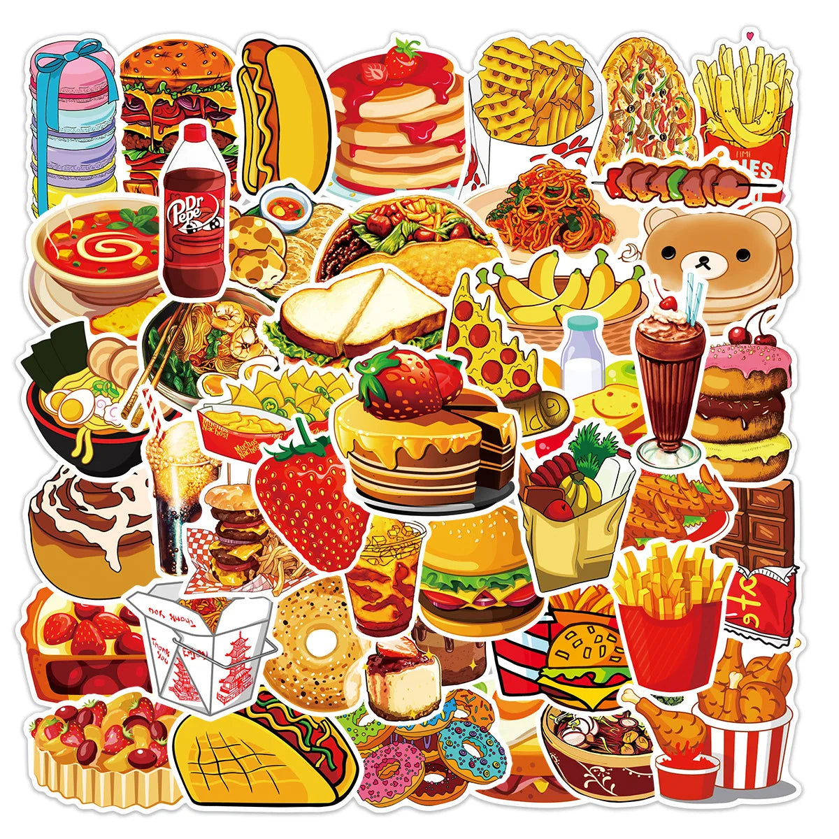 10/25/50pcs Bread Food Stickers Graffiti Decals for Fridge Water Bottle Luggage Pad Phone Bike Car Motorcycle Scrapbook Home