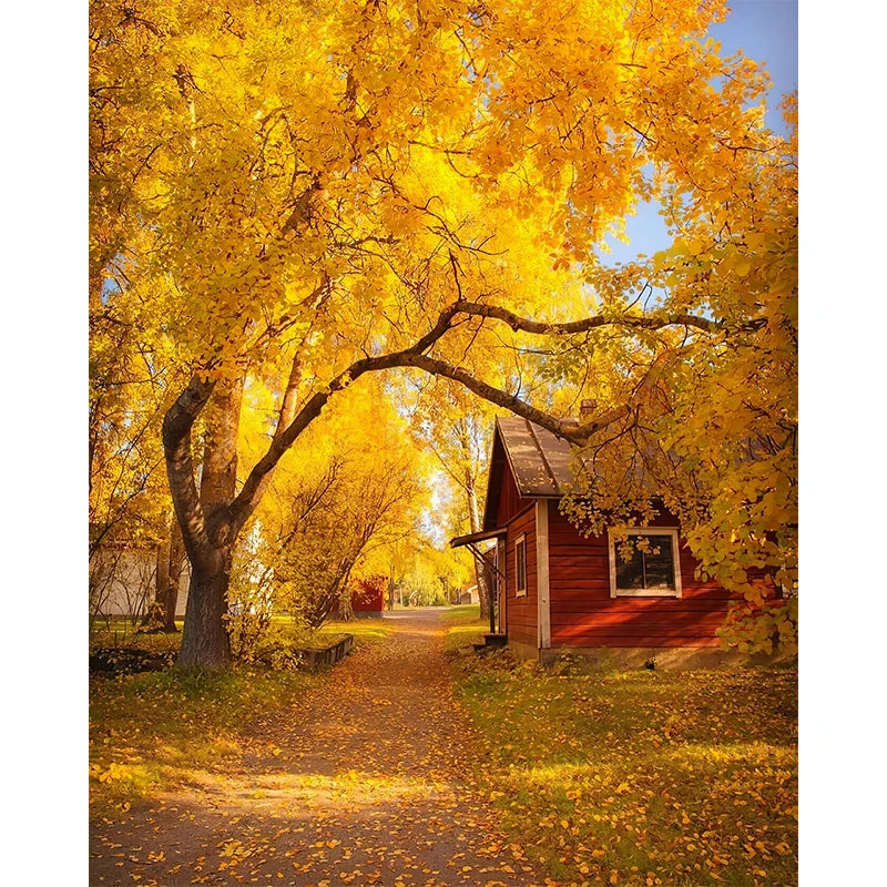 Autumn Yellow Leaves Fall View Landscape Wall Art Print Canvas Painting Pumpkin Halloween Poster Picture Living Room Home Decor