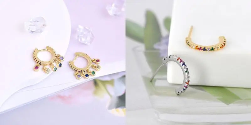 Colorful Crystal Earrings 925 Sterling Silver Ear Needle Stud Earrings for Women Cross Dangle Earrings Party Wedding Jewelry
