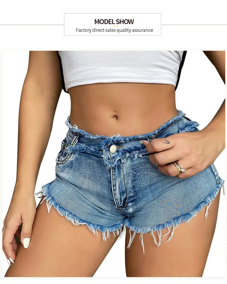 New Summer Fashion Women's Denim Shorts European Style Stretch Ripped Style Wish Explosive Popular Shorts