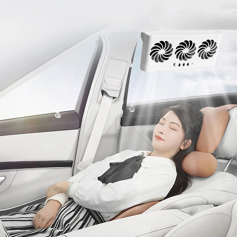 Solar Powered Car Radiator Cooling Fan with 3 Air Outlets Car Window Air Vent Fan USB Powered Auto Ventilation Fan for All Cars