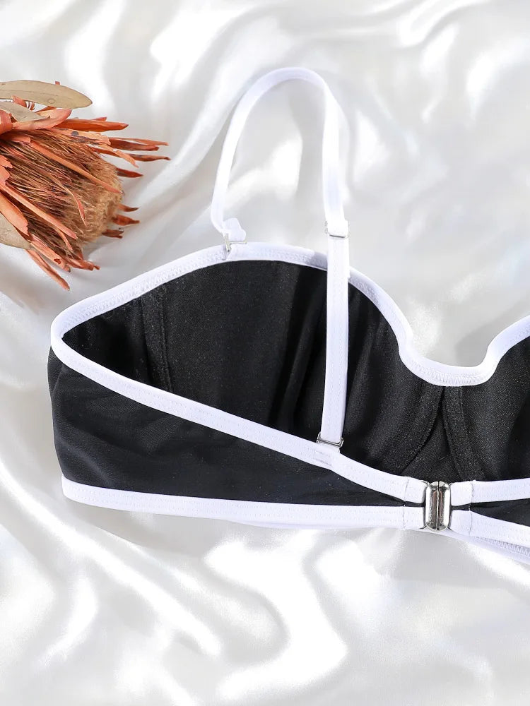 ZRTAK 2 Piece Bikinis bordered Women's Swimsuit 2025 Beach Push Up Suits Cup Sexy Bikini Set String Bathing Suits Thongs Biquini