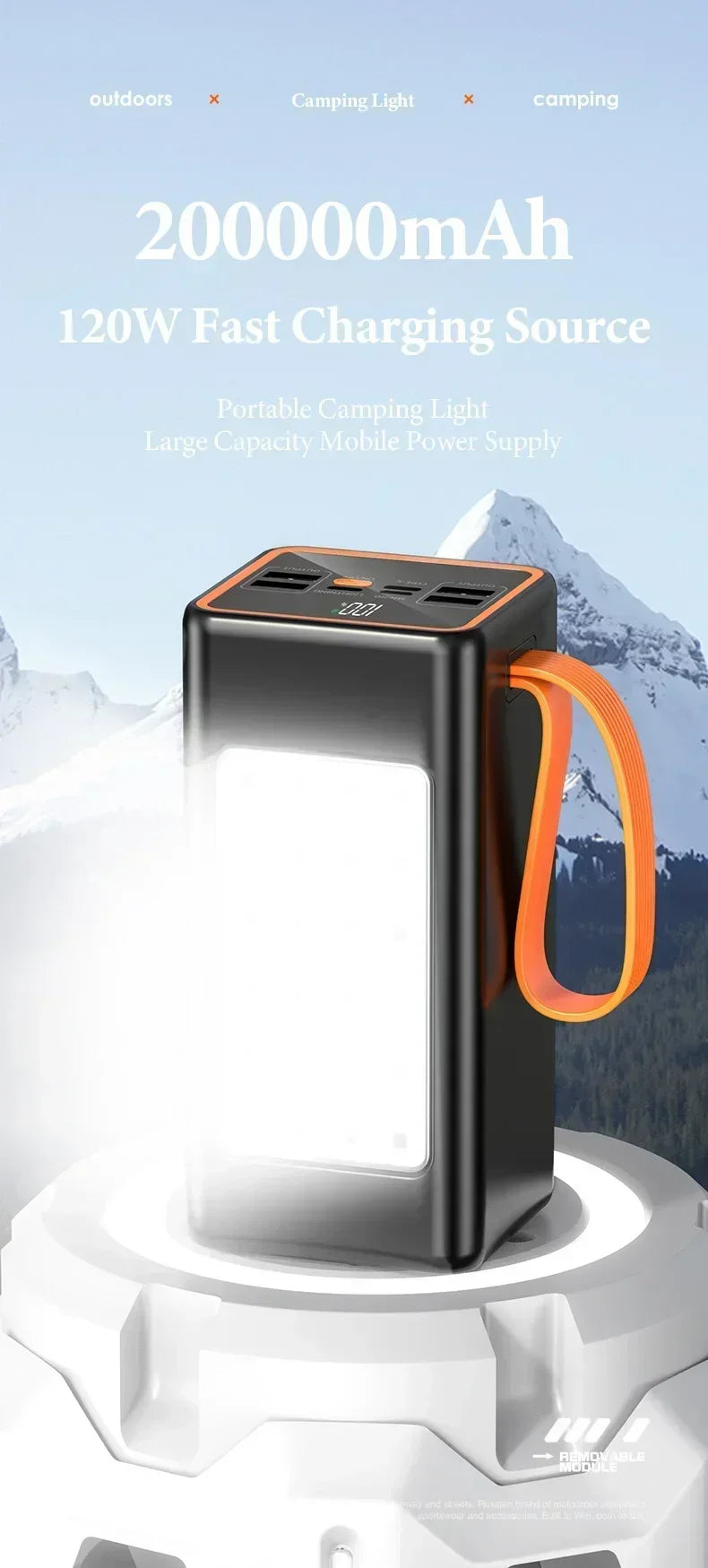 200000mAh Two-way Fast Charging 120W Portable Charger Power Bank Fast Charging External Tito C for xiaomi iPhone W/LED Light