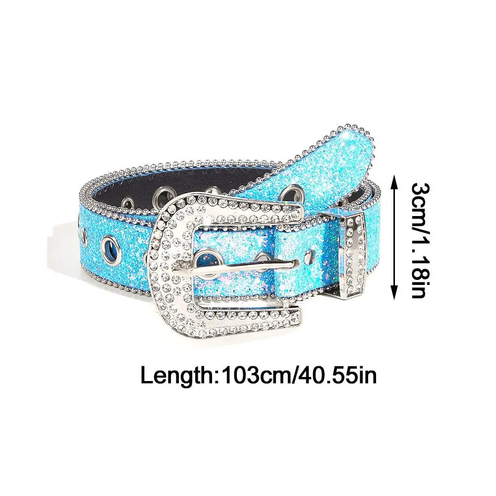 Glamorous New Goth Rhinestone PU Leather Belts - Unisex Fashion for Jeans with Western Cowboy Y2K Edge