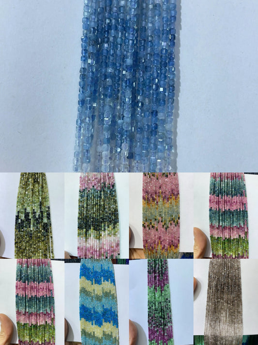 Natural Rainbow Tourmaline Cube Faceted 2.5X2.5mm Length38.5cm