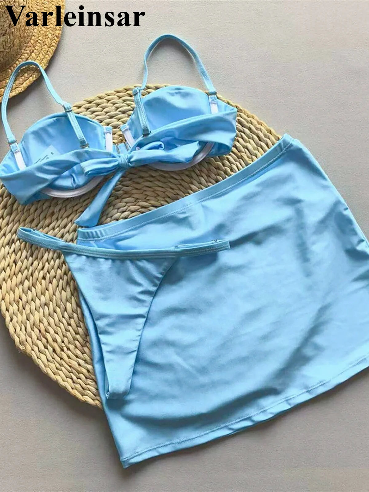 New With Skirt Mini Thong Underwire Bikini Women Swimwear Female Swimsuit Three-pieces Bikini set Bather Bathing Suit Swim V6316