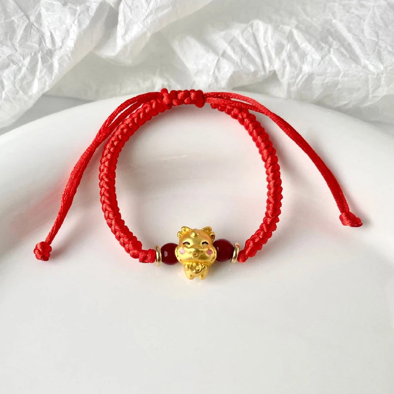 Lucky 12 Constellation Zodiac Sign Braided Animal Bracelet Men Women Red Rope Gold Color Beads Bracelet Bangle Gift Jewelry