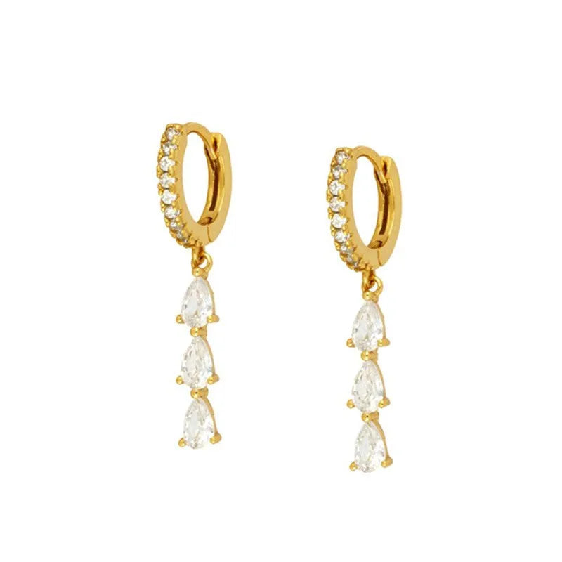 New Design Stainless Steel Cubic Zirconia Chain Hoop Earring For Women Square Water Drop Punk Cartilage Earring Piercing Jewelry
