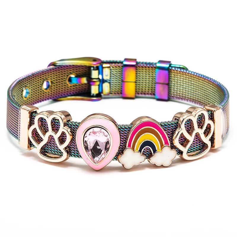 Silver Color Stainless Steel Mesh Bracelets For Women Crystal Santa Claus Beads Charm Watch Belt BraceletsBangles Christmas Gift