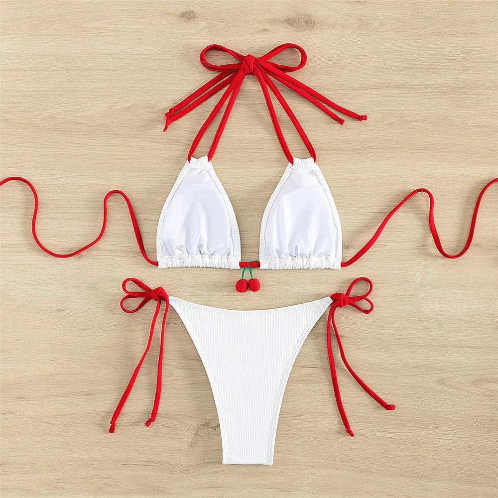 Cute Cherry Micro Bikinis Sets Mini Thong Sexy Swimsuit Women String Halter Swimwear Triangle Bikini Mujer Bathing Suit Biquinis