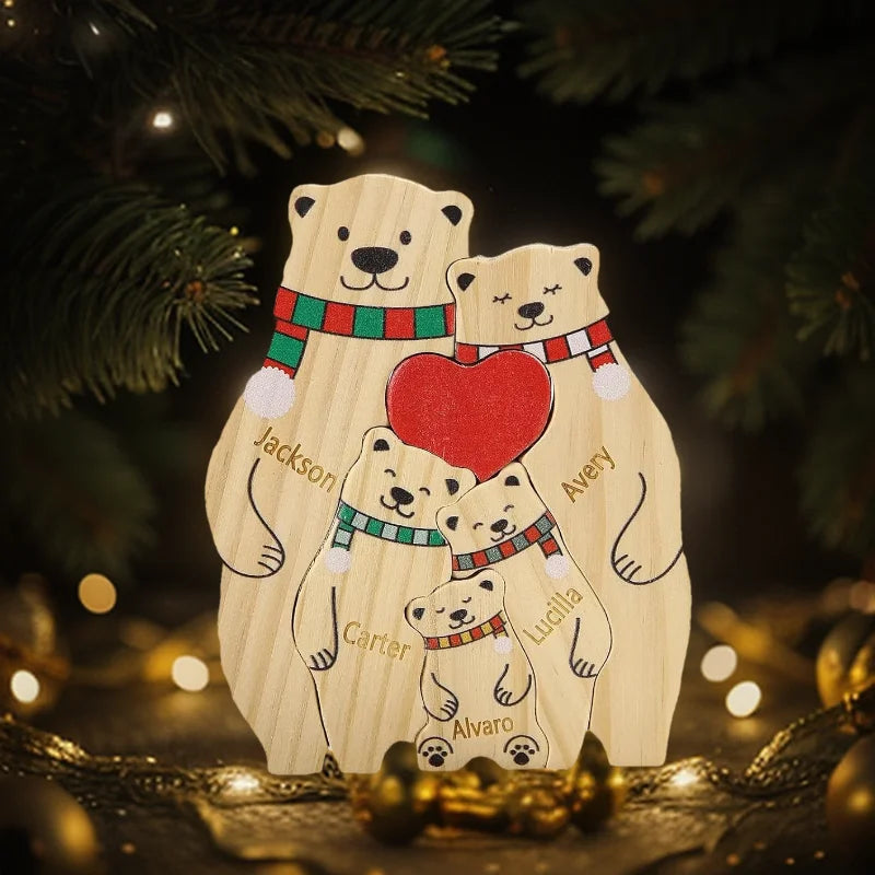 Wooden Bear Family Puzzle with Base Bear Family Decor Mom Gift, Weeding Anniversary Gift for Mom Dad, Christmas Gift for Parents