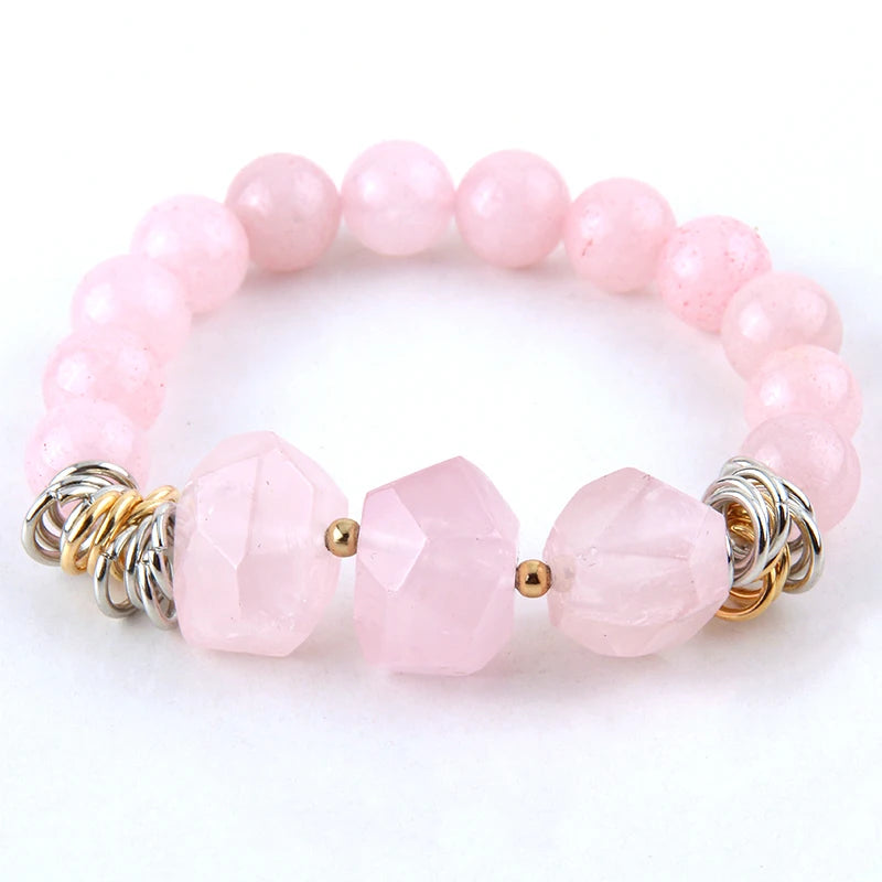 Fashion 10mm Popular Beautiful Women Natural Elastic Bracelet Chain Stretch Big Punk Stone Bead Bracelet