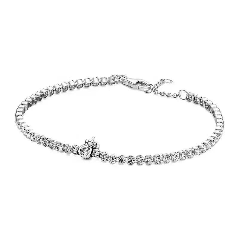 Exquisite 925 Sterling Silver New Shiny Heart-shaped Stars All Zircon Tennis Bracelet Luxurious Charm Bracelet Holiday Gifts