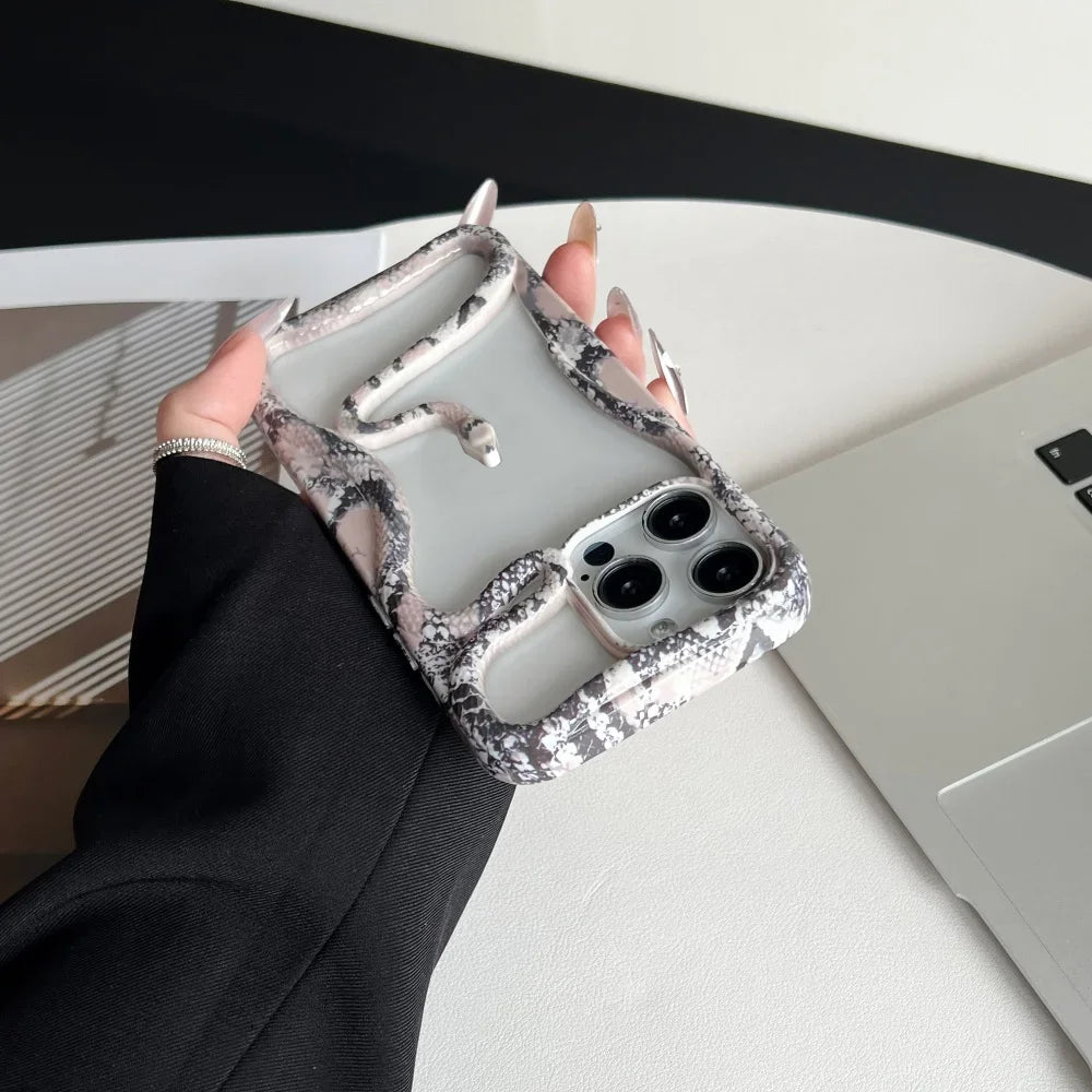 Luxury Stylish 3D Snake Hollow Phone Case For iPhone 16 Pro Max 15 14 Plus 13 12 11 Shockproof Skin Glossy Grain Cooling Cover