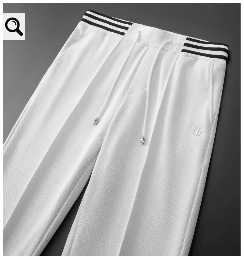 High end fashionable embroidered striped casual men's pants for the summer of 2024 new waffle ice silk comfortable sports pants