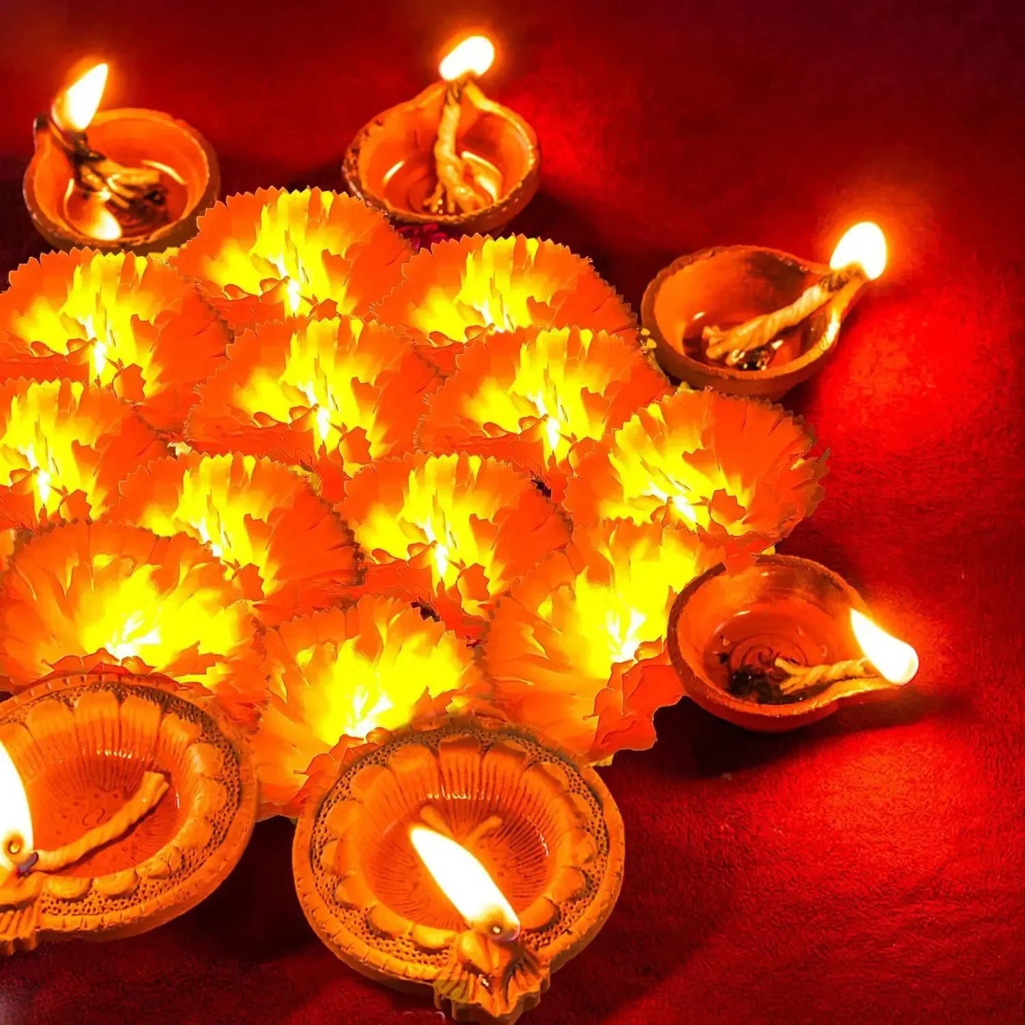 Marigold Flowers LED Light String Halloween Artificial Marigold Garland Battery Powered Lamp Halloween Outdoor Party Decorations
