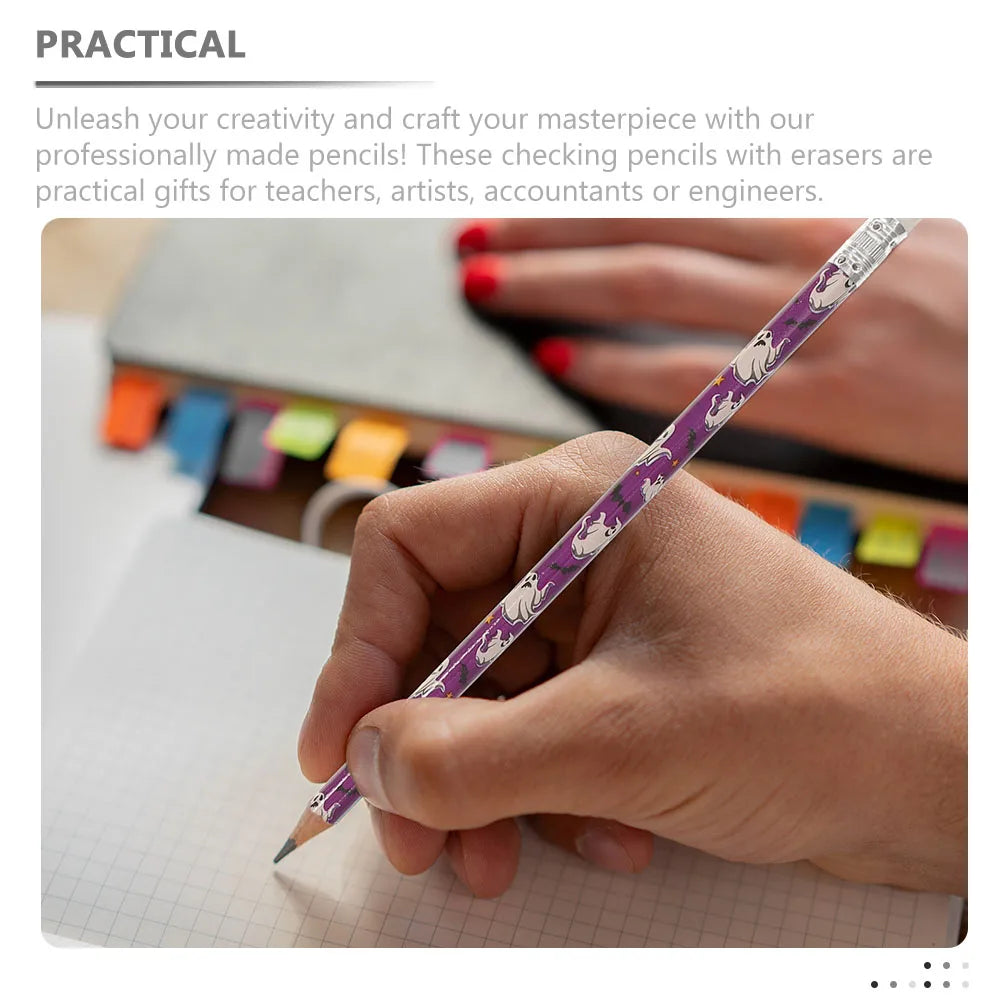 30Pcs Halloween Wooden Pencils with Eraser Children Drawing Pencil School Writing Stationery Gifts Pumpkin Ghost Writing Pencil