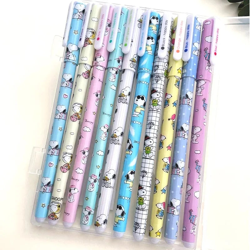 10 pcs/Box Kawaii Snoopy Gel Pens For Writing Cute Kuromi 0.5mm Colored Ink Signature Pen Kids Gift Office School Supplies