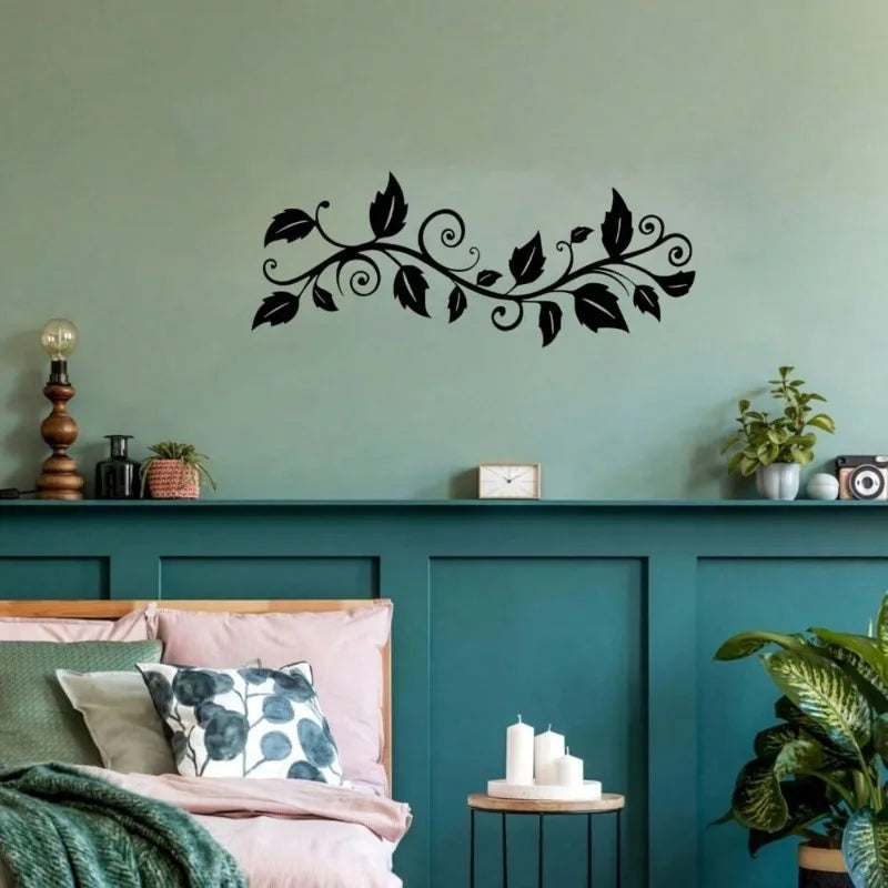 "Ink Vine Shadows" Ivy Metal Wall Sculpture|Large Black,Laser-Cut Wrought Iron,Waterproof,Halloween&Christmas Gift,Bedroom Decor