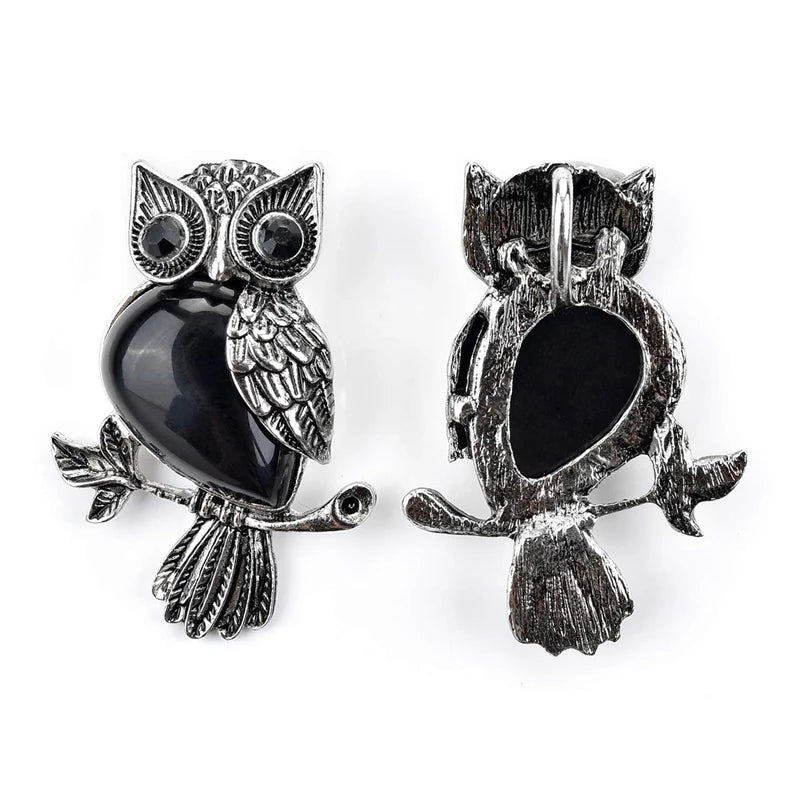 Owl Necklace Healing Crystal Stones Pendant Necklaces for Women Men Natural Amethyst Rose Quartz Gemstone Jewelry