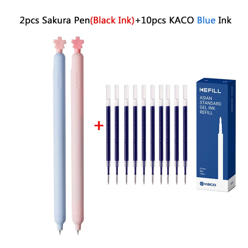 KACO 2pcs Sakura Gel Pen Set Double Ball ST Tip Side-pressed Decompression Signature Pens, Limited Romantic Aesthetic Stationery