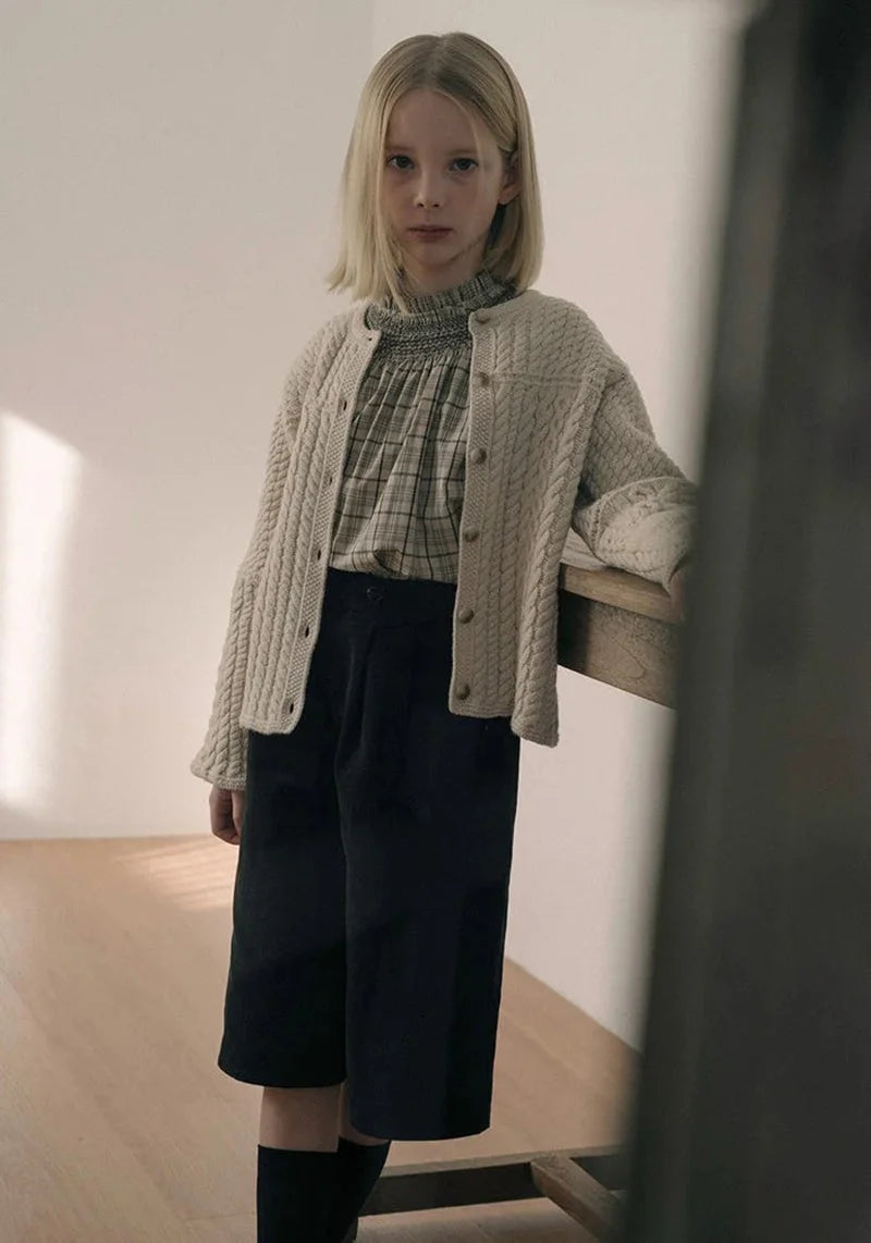 2025 Lou Autumn Girls Blouse and Skirts Set Vintage Kids Sweaters Knitted Cardigan Casual Pant Winter Warm Outwear Coats Suit