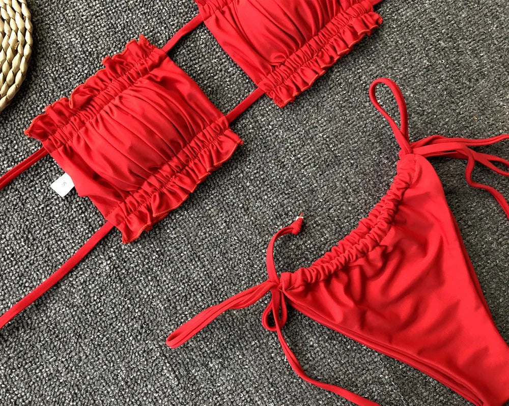 Ruched Bikinis Sexy String Swimsuit Women Extrem Bikini Swimwear Bathing Suit Trend Beach Wear Mayo Tangas Maillot De Bain Femme