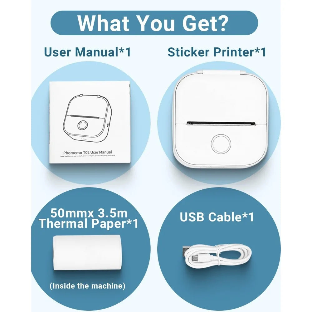 Phomemo T02 Wireless Pocket Thermal Printer Portable Mini Wirelessly BT Connect 203dpi Photo Label Memo List Printing Clearly