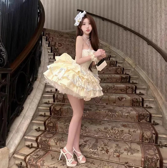 French Celebrity Style Tea Party Princess Strapless Dress Sweet Slim-Fit Birthday Dress Lady Elegant Sleeveless Lolita Dresses