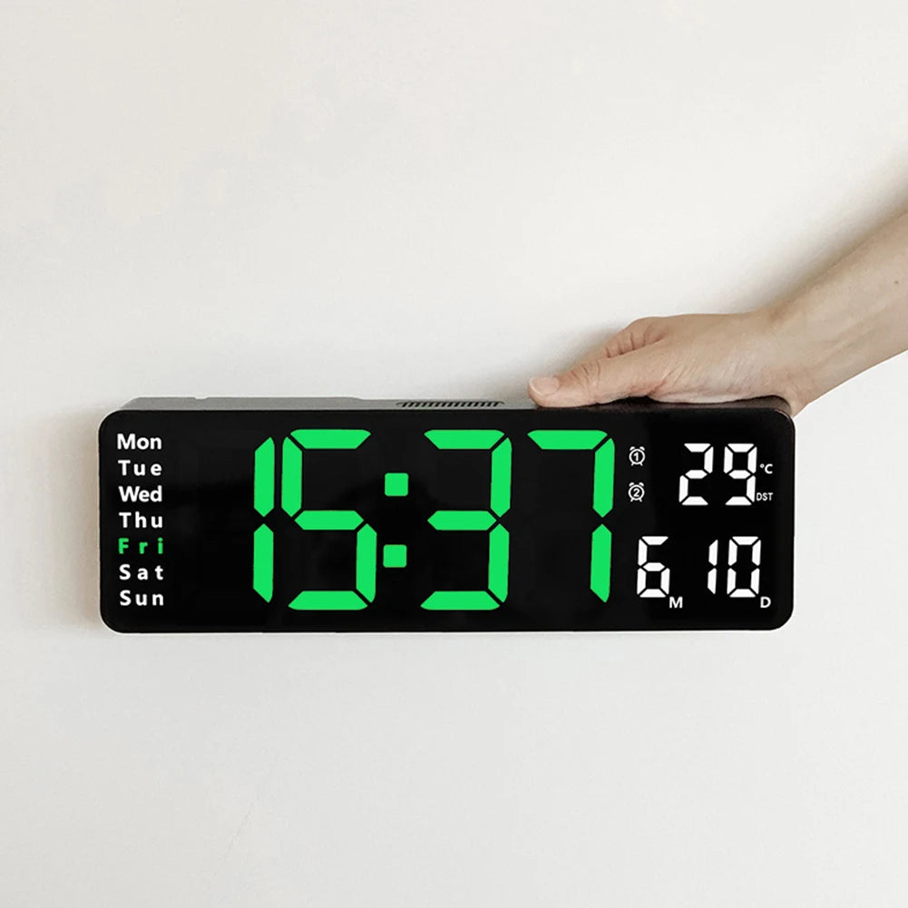 13" LED Wall Clock Large Display with Remote Control,Table Clock with Temperature,Date,Week,Digital Alarm Clock for Bedroom