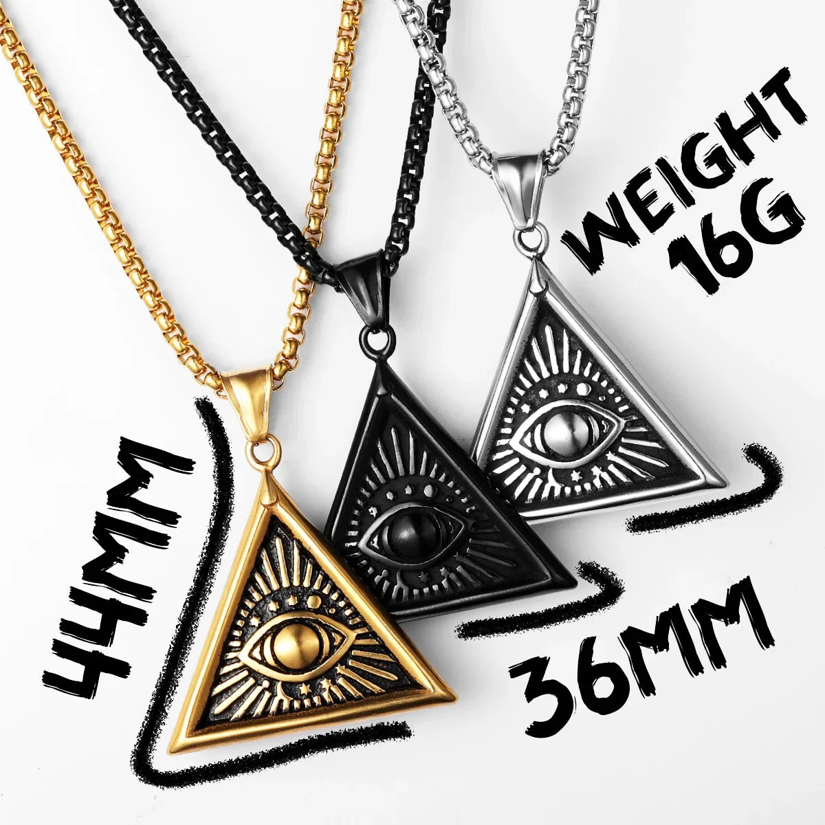 Masonic Illuminati Eye Amulet Men Necklaces Stainless Steel Pendants Chains Women Jewelry Cool Male Accessories Gifts Wholesale