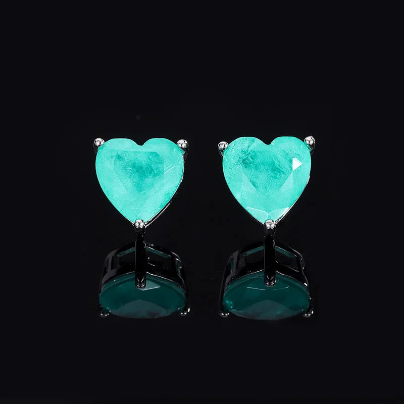 Luxury Silver Color Paraiba Tourmaline Gemstone Heart Necklace Earring for Women Wedding Dinner Party Jewelry Anniversary Gift