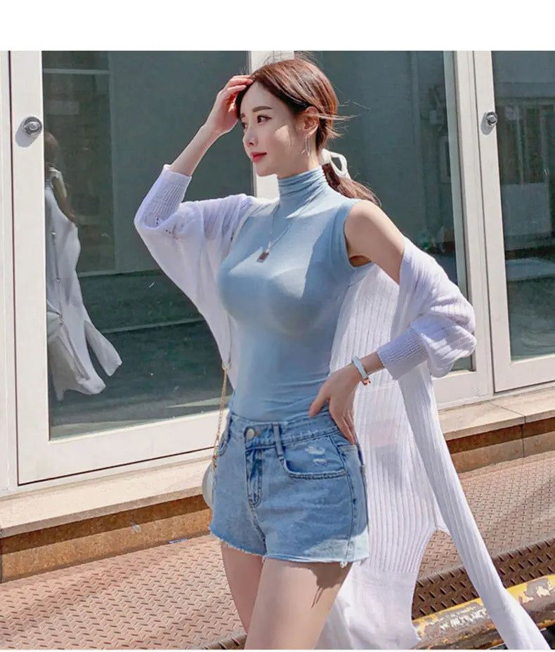 Summer New Modal Corset Tops To Wear Out Sleeveless Turtleneck Tops For Women Korean Casual White Tank Top Women Clothes