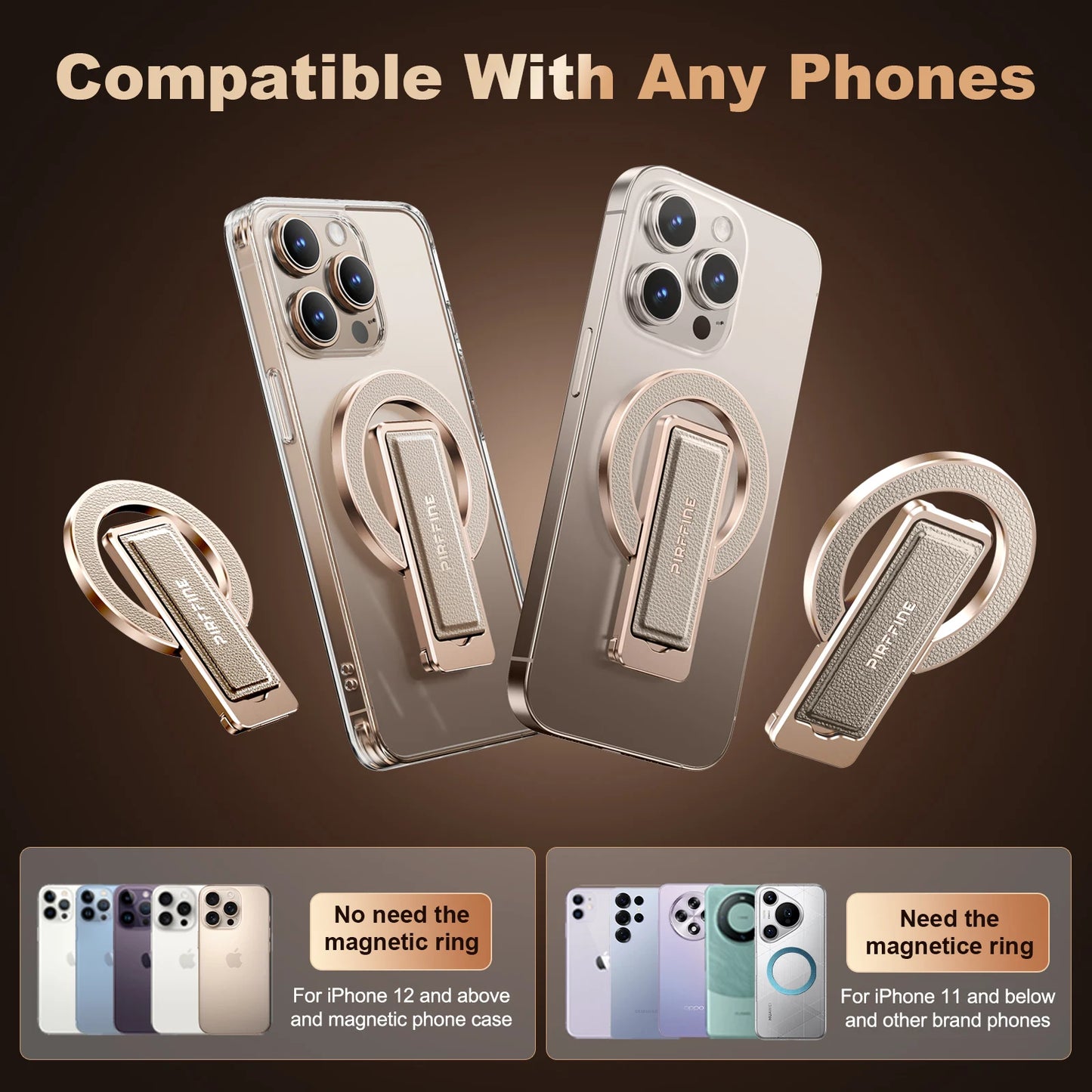 Eary Magnetic Phone Ring Grip Holder for Magsafe Genuine Leather Adjustable Angle for Phone Case Stand for iPhone 17 Air 16 15