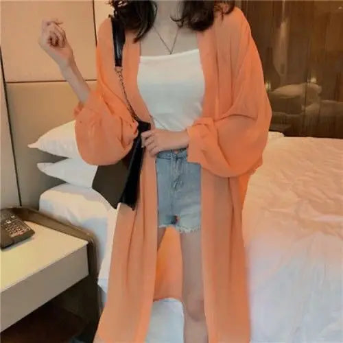Solid Cardigans for Women Thin Summer Clothing Female Sunscreen Simple Long Sleeve Korean Style Loose Comfortable Breathable