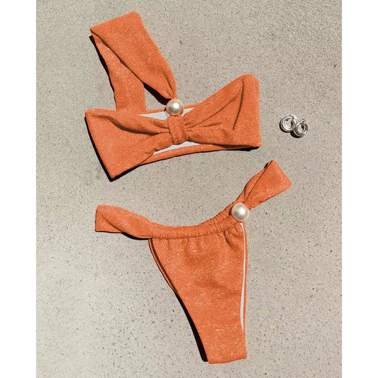 2025 One Shoulder Bikini Set Sexy Bikinis Swimsuits Cut Out Women's 2 Peices Swimwear Biquini Summer Bathing Suits Push Up Beach