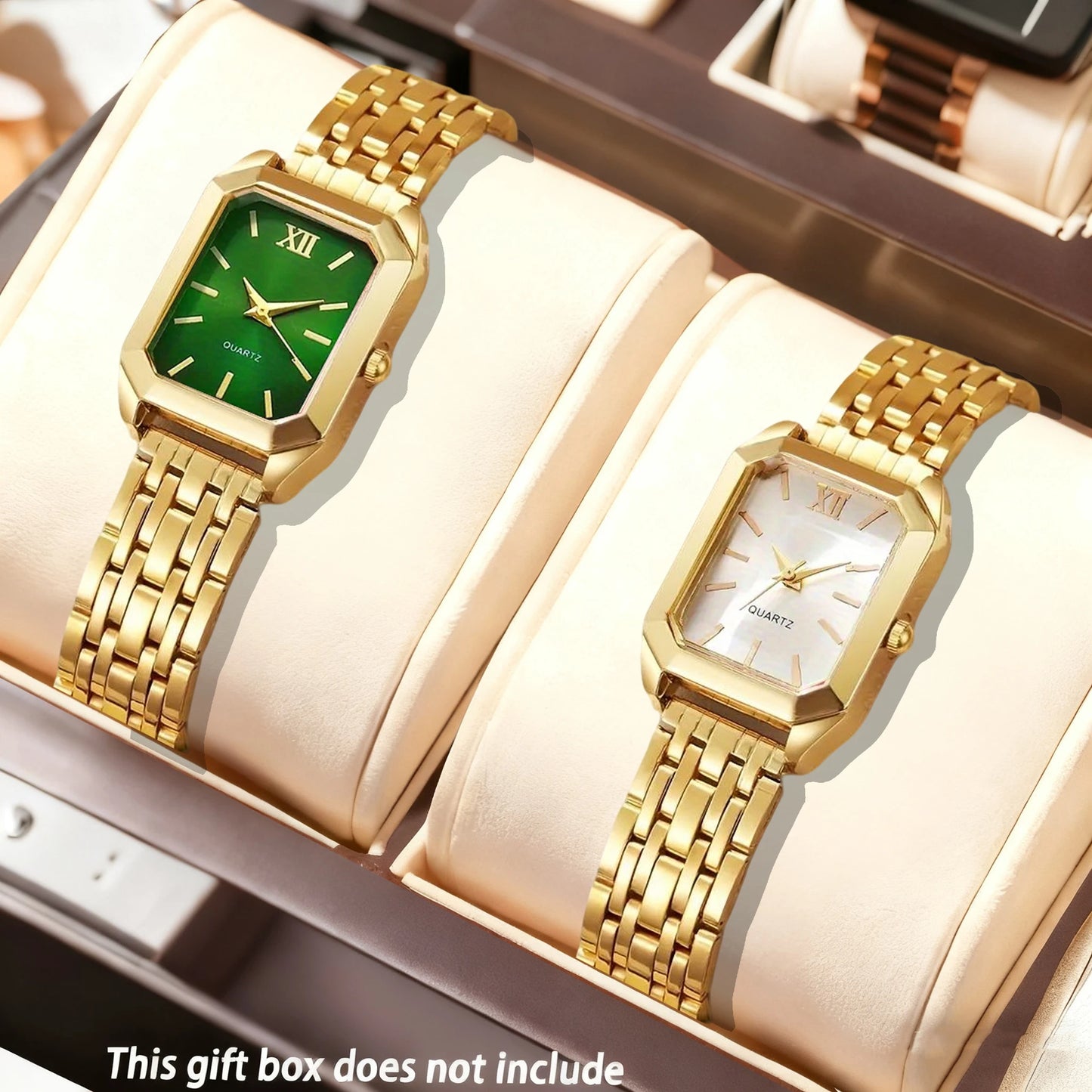 2pcs Women'S Watch Set - Elegant Square Quartz Watches with Stainless Steel Bands, Perfect Gift for Her, Giving Best Gift Sets