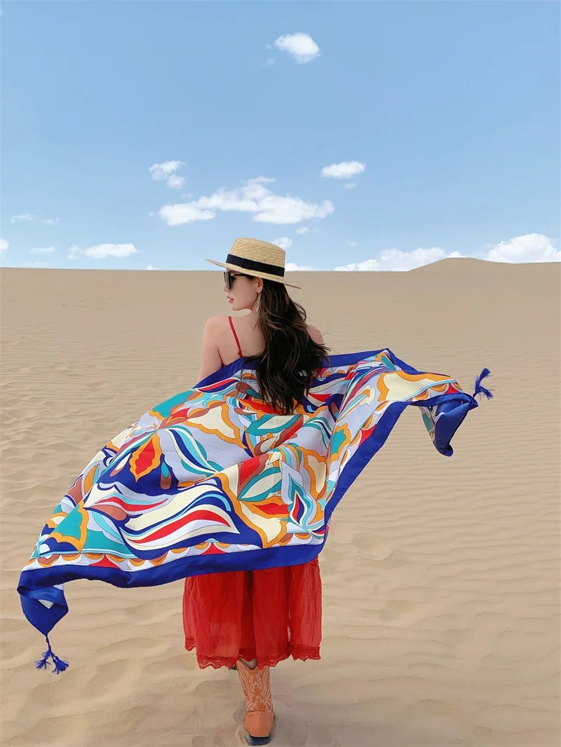 Travel Beach Sunscreen Scarves for Women Bikini Large Sarong Wrap Scarf Brazilian Swimsuit Bathing Cover-ups 17 Styles 90x180cm