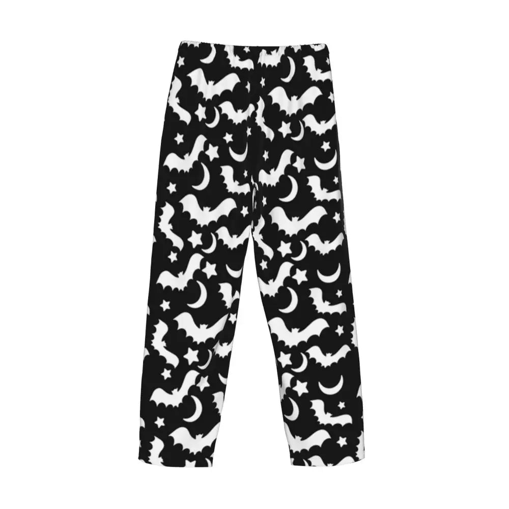 Custom Cute Spooky Halloween Bats Black And Purple Pajama Pants for Men Lounge Sleep Drawstring Sleepwear Bottoms with Pockets