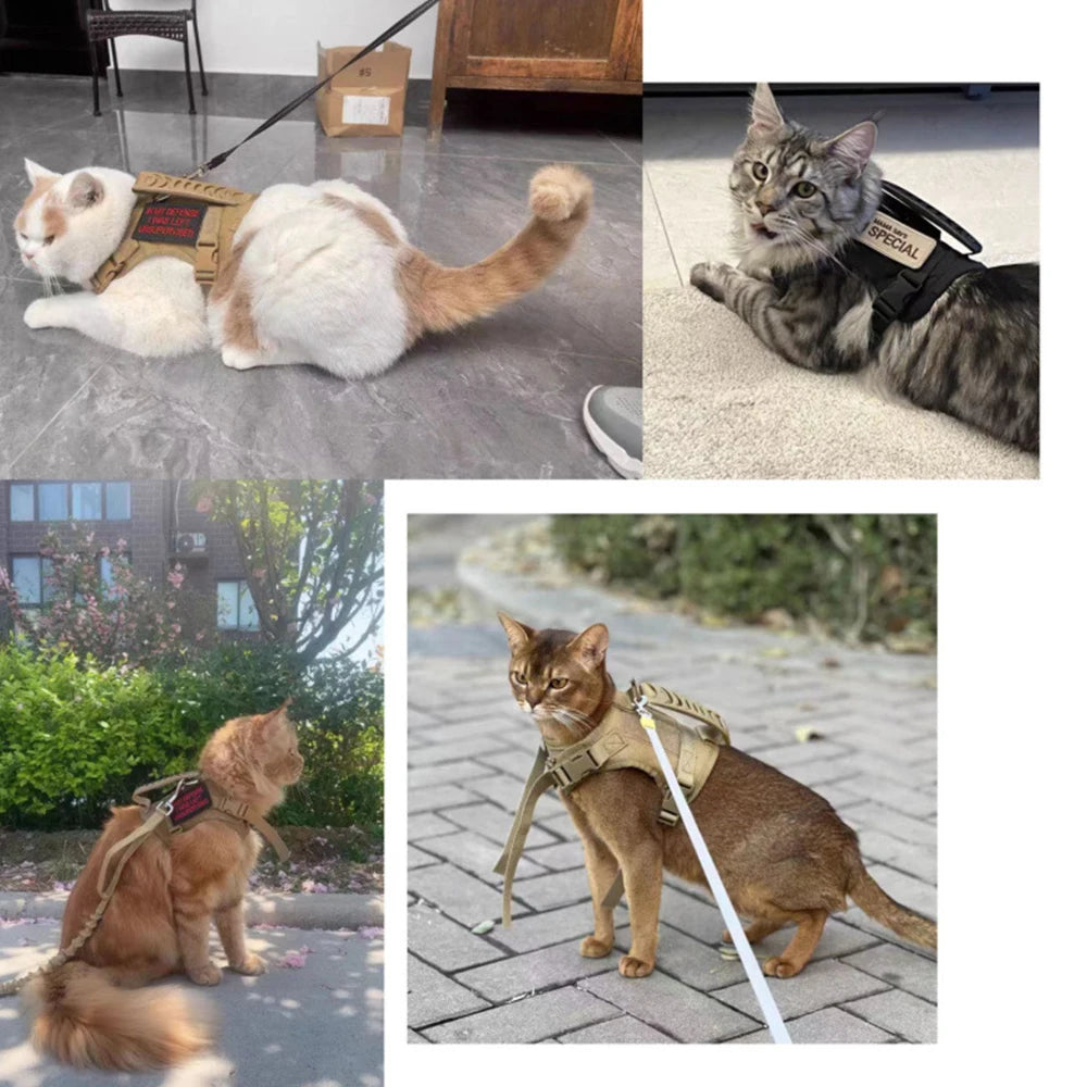 Tactical Cat Harness with Leash Set Puppy Walking Escape Proof Adjustable Pet Vest withControl Handle For Large Cats Small Dogs