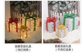 2025 Christmas Gift Box with LED Light String Warm Light Colored Light 3pcs Gift Box Christmas DIY Props Decoration Gift Boxs