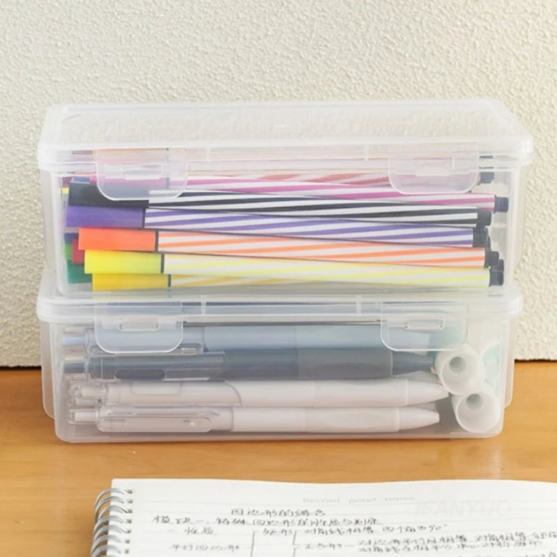 1/3Pc Clear Pencil Box Large Capacity Plastic Organizer Storage Boxes Bulk Stackable Design Portable Office Supplies For School