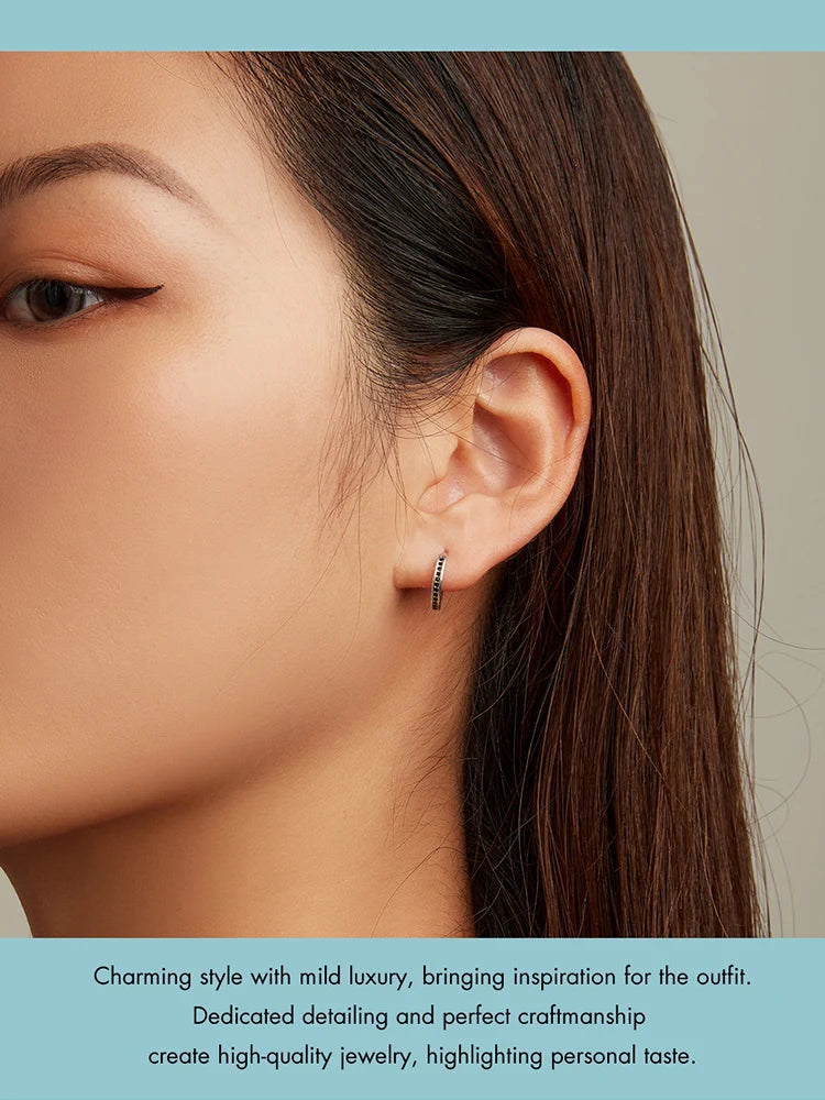 Bamoer 925 Sterling Silver Black Zircon Ear Clips	Pave Setting CZ European Style Earrings for Women Gift SCE1522