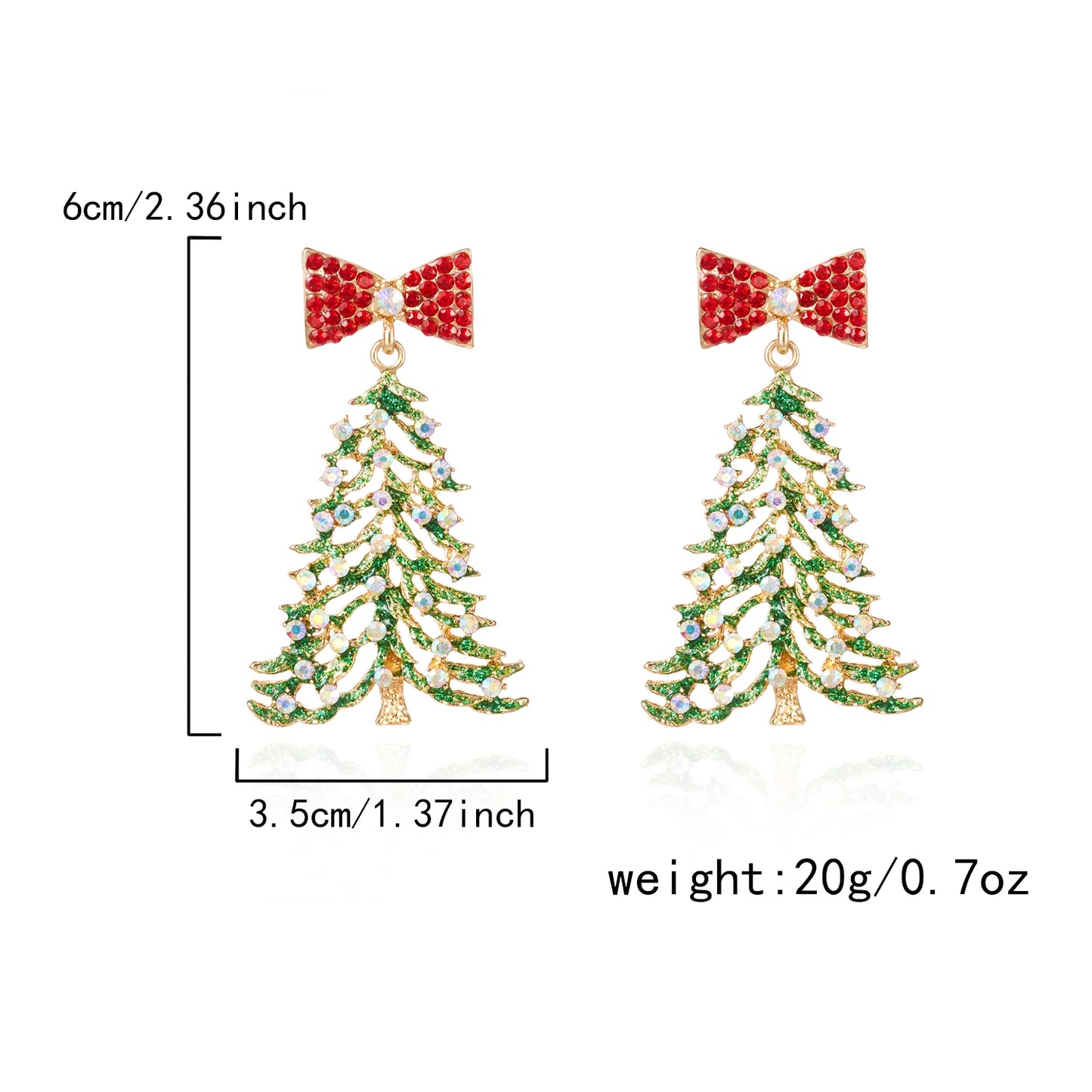 Fashion Gold Color Christmas Tree Earrings with Zircon Crystal Star Stud Dangle Xmas Jewelry for Women Party Gift