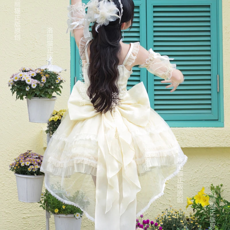 Lolita Sweet Girl Princess Dress Spring and Summer Off Shoulder Women's Short Sleeve Slim OP/JSK Short Ball Gown Dress