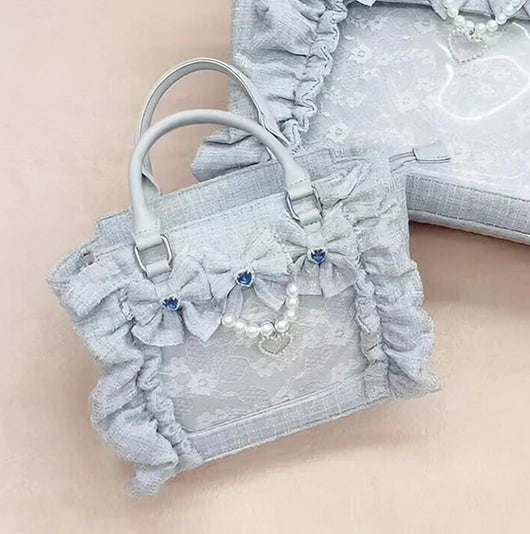 Japanese Style Mine Ita Bag Ruffled Lace Women Girls Rhienstone Pearl Bowknot Square Tote Shoulder Portable Bolso Handbags