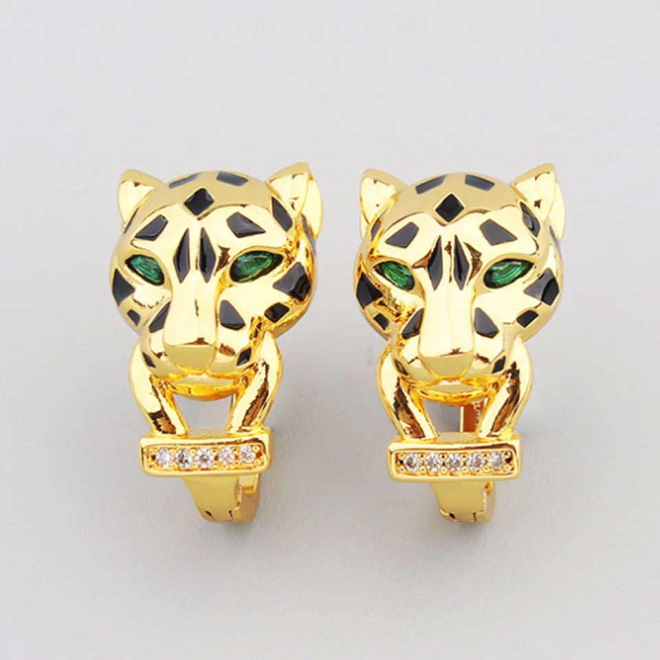 Zlxgirl Green Eye Jet leopard pendant with Earrings Jewelry Set AAA micro pave cubic zircon copper necklace sets fashion jewelry